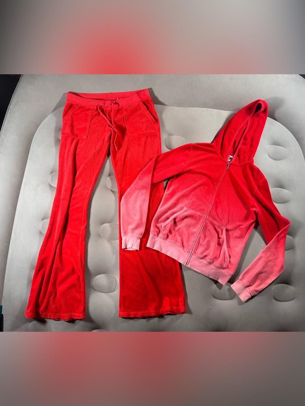 Juicy Couture Made In USA Red Ombre M/L Velour Retro Track Suit Rare Y2K Vintage